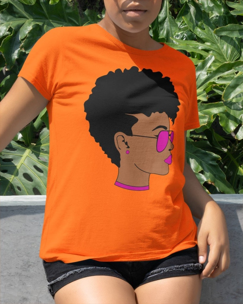 Black Girl Short Hair Classic T-Shirt Orange / Xs T