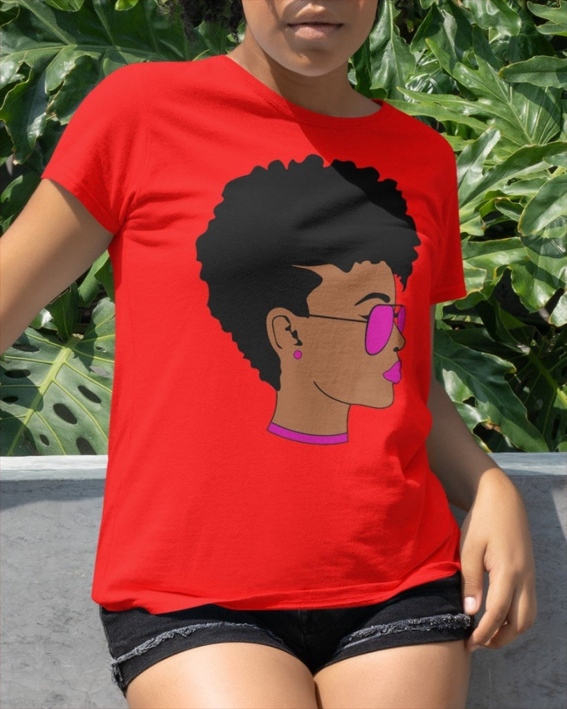 Black Girl Short Hair Classic T-Shirt Red / Xs T