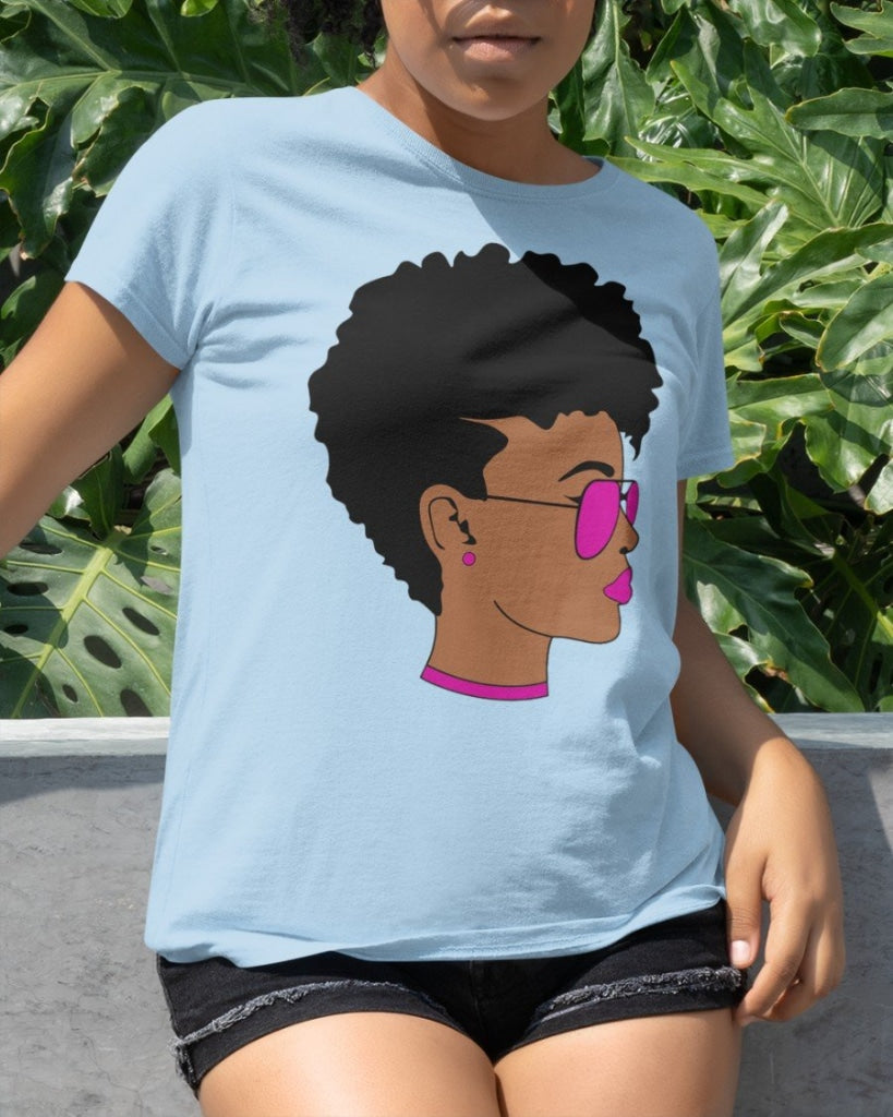 Black Girl Short Hair Classic T-Shirt Sky Blue / Xs T