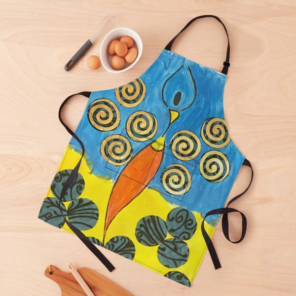 Blue And Yellow Print Apron White / One Size