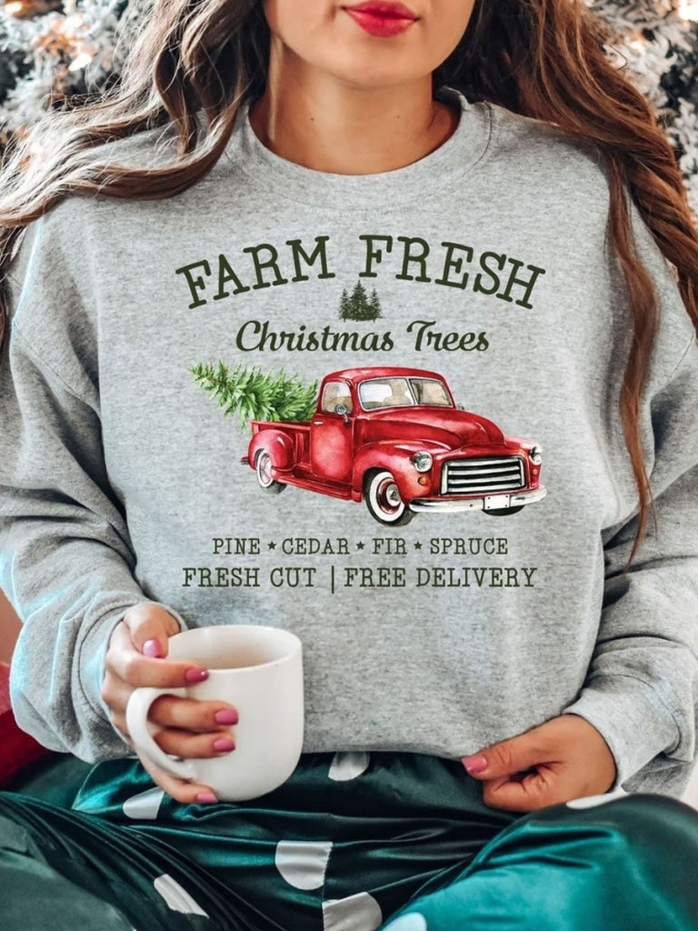 Farm Fresh Christmas Trees Sweatshirt Grey / S Sweatshirt