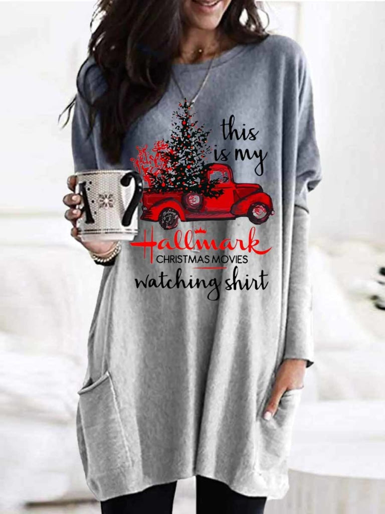 Hallmark Christmas Movies Watching Gradient Long Sleeve T-Shirt Grey / S T-Shirt