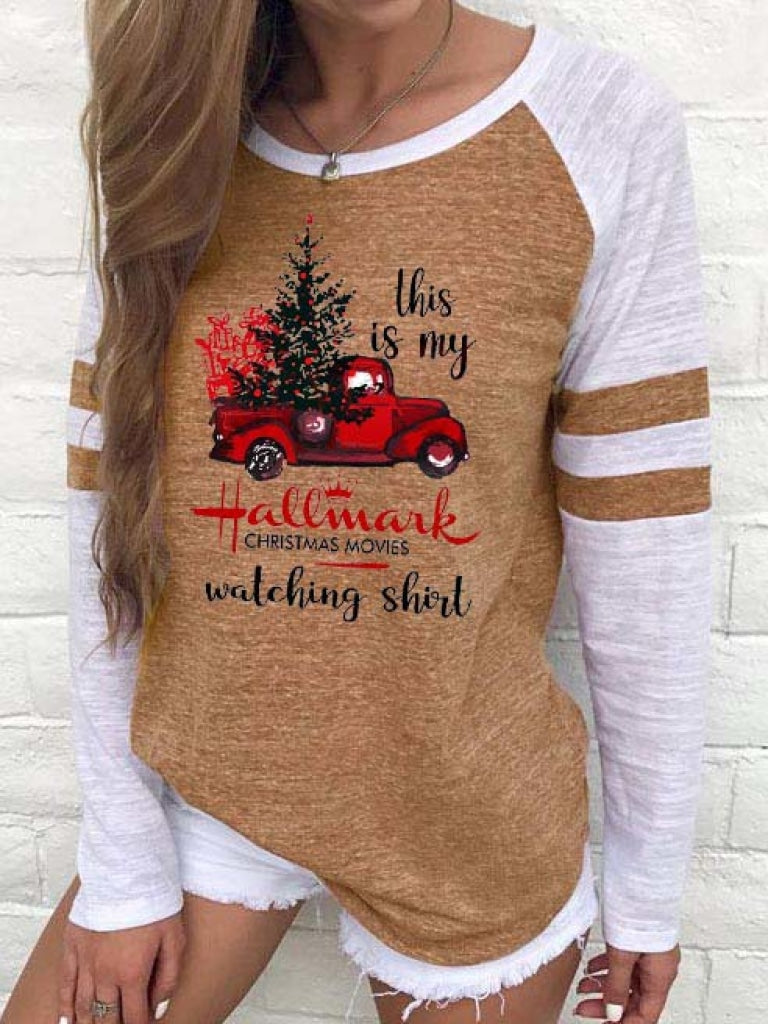 Hallmark Christmas Movies Watching Shirt Striped Detail Baseball T-Shirt Yellow / S
