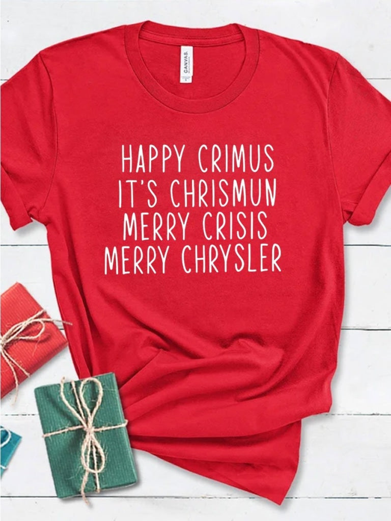 Happy Chrimus Merry Chrysler Funny Christmas T-Shirt Red / S Mens Size T-Shirt