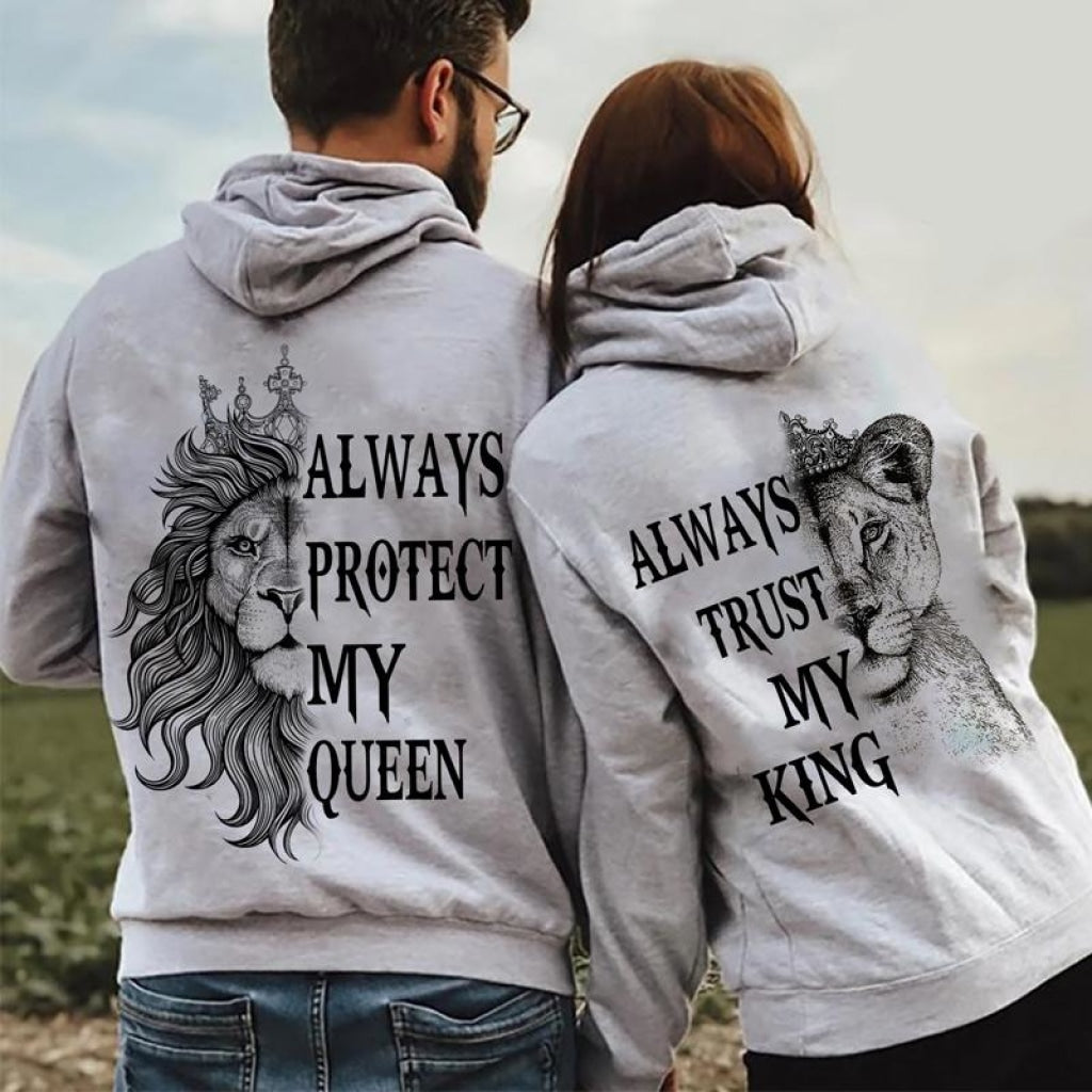 Lion Lions Always Protect My Queen Trust King Hoodie With Kangaroo Pocket