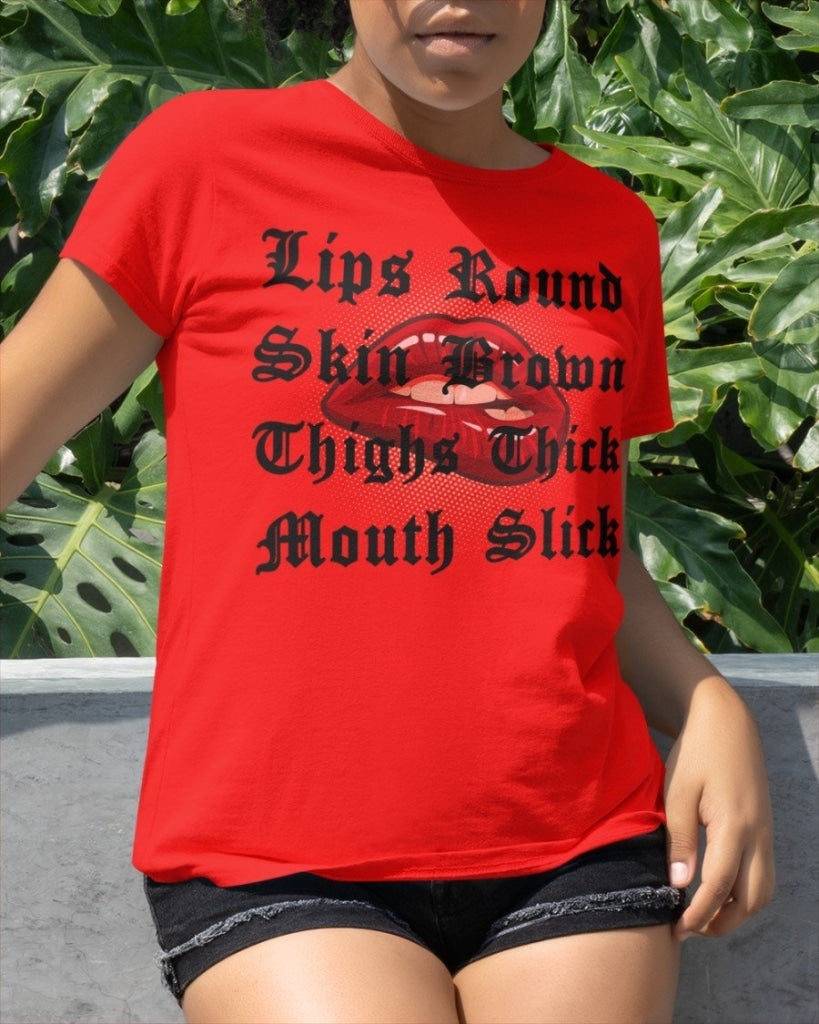 Lips Round Skin Brown Thighs Thick Classic T-Shirt Red / Xs T
