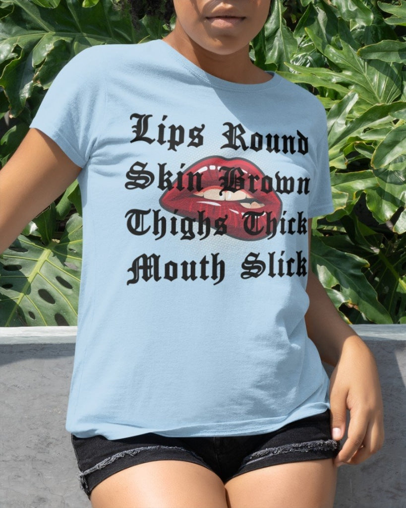 Lips Round Skin Brown Thighs Thick Classic T-Shirt Sky Blue / Xs T