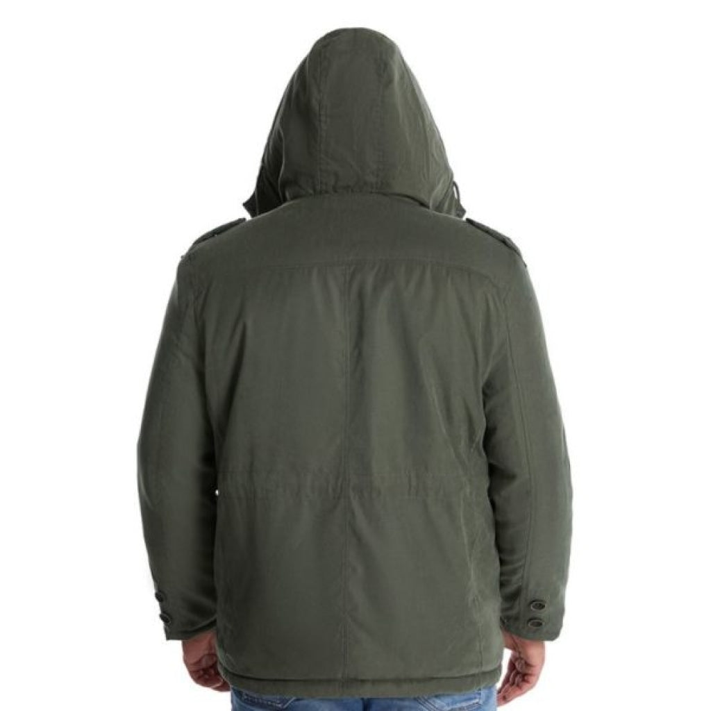 Mens Cashmere Hooded Thickened Multi Pocket Coat Padded Jacket Standard Tops