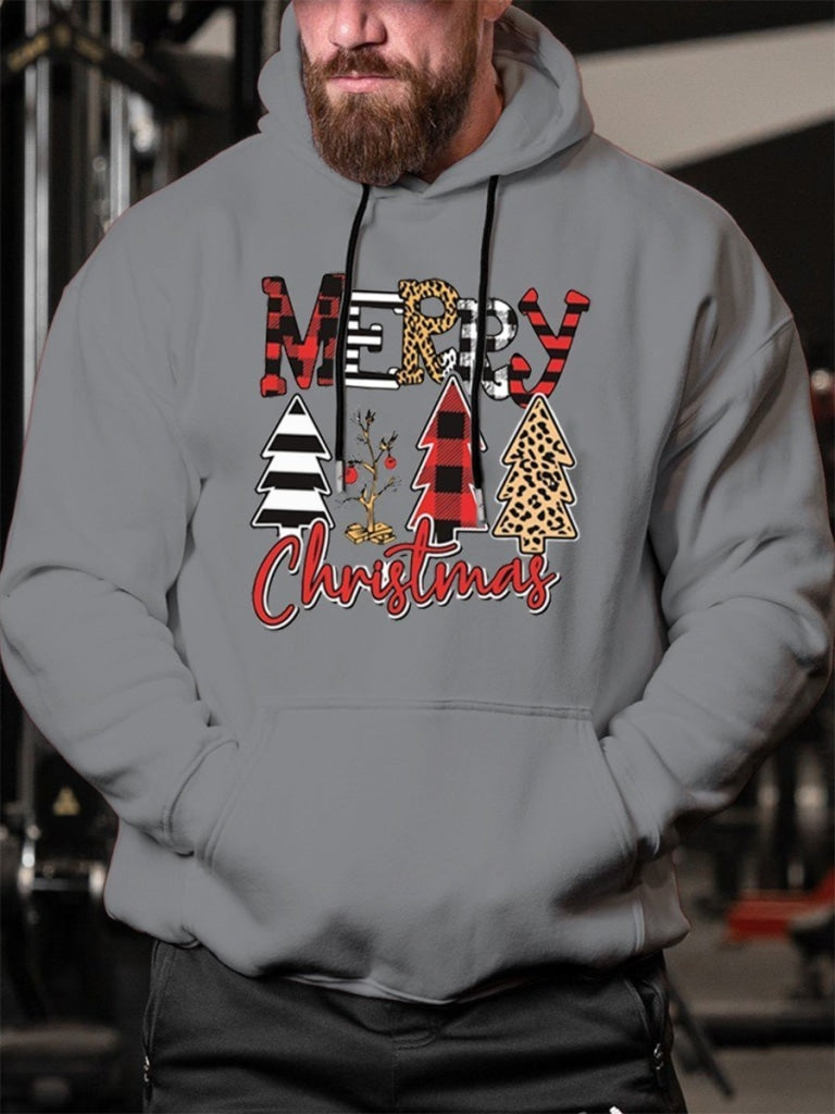 Mens Christmas Tree Merry Hoodies Sweatshirt Grey / M & Hoodie
