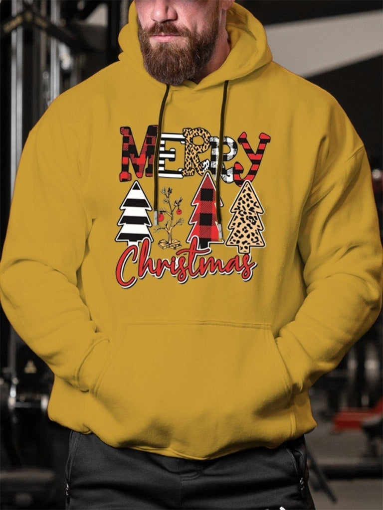 Mens Christmas Tree Merry Hoodies Sweatshirt Yellow / M & Hoodie