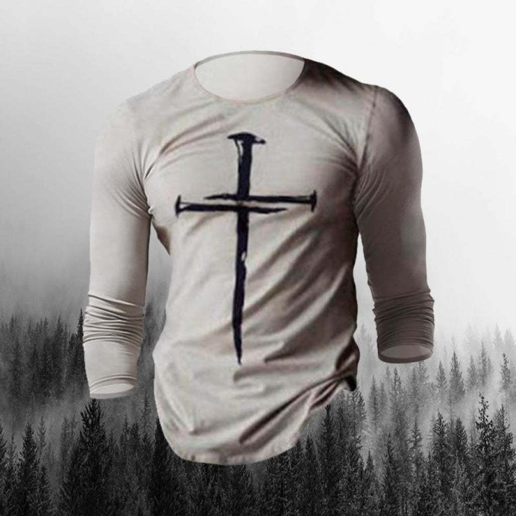 Mens Cross Print Outdoor Casual Retro Sweater S / Photo Color Standard Tops