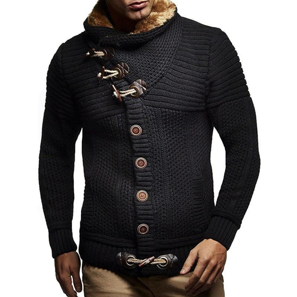 Men's sweater with fur collar sales