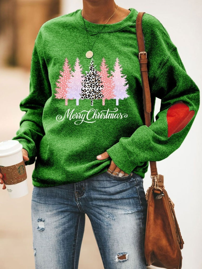 Merry Christmas Leopard Sweatshirt Green / S Sweatshirt
