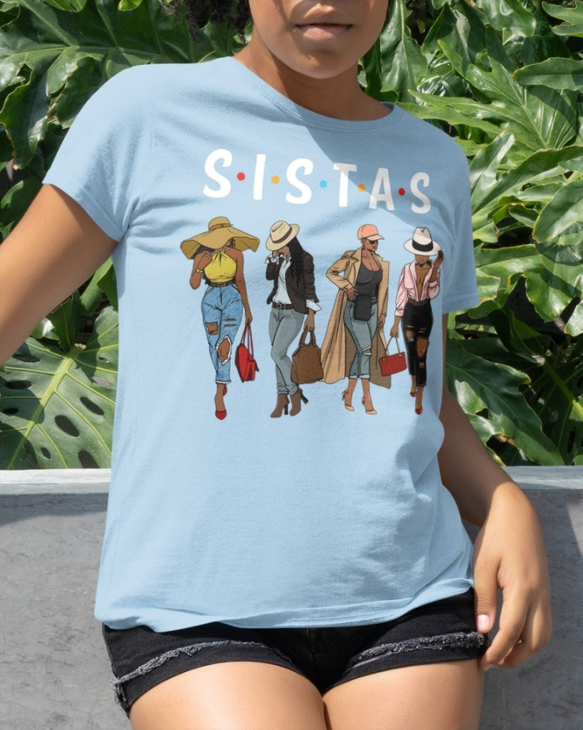 Sistas Afro Women Together Classic T-Shirt Sky Blue / Xs T
