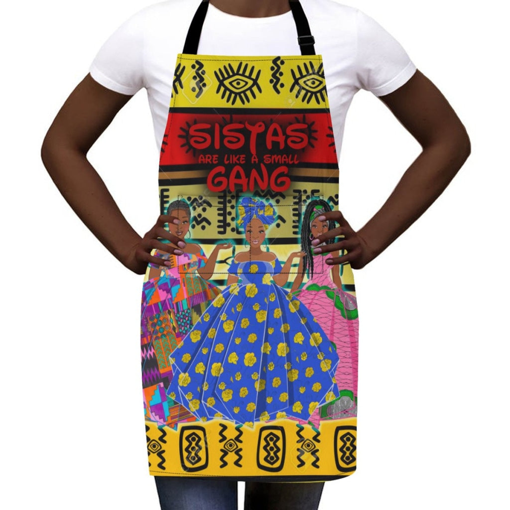 Sistas Are Like A Small Gang - Red Mud Cloth Bg 3-Sisiters