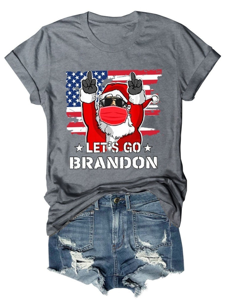 Unisex Lets Go Brandon Christmas Funny Cotton T-Shirt Grey / S