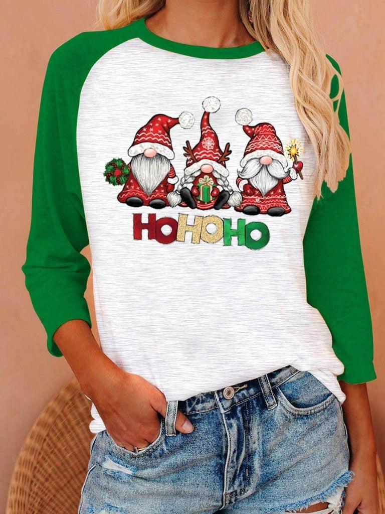 Womens Ho Gnomes Christmas Long Sleeved T-Shirt Green / S