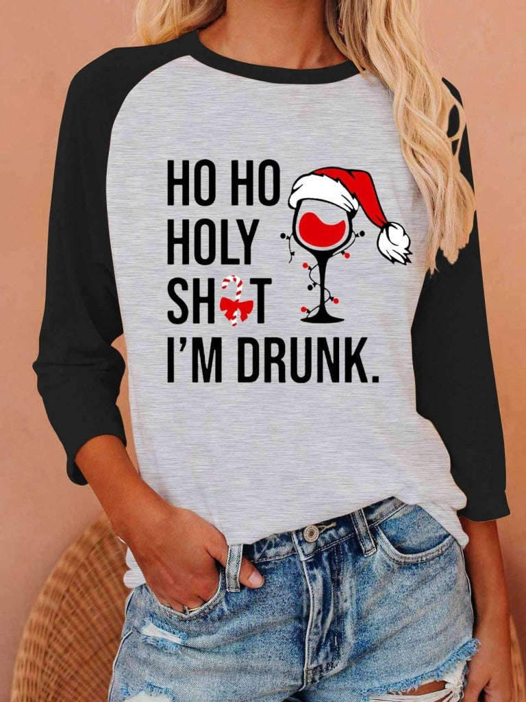 Womens Ho Holy Shit Im Drunk Christmas Long Sleeve T-Shirt Black / S