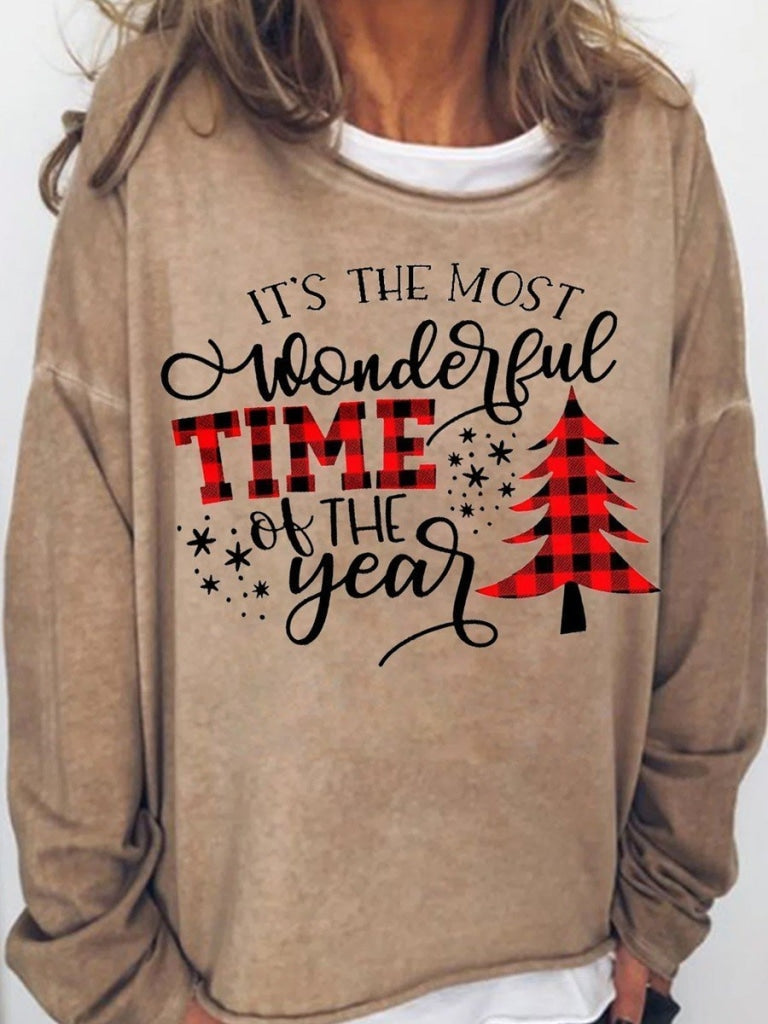 Womens It Is The Most Wonderful Time Of Year Merry Christmas Casual Sweatshirt Khaki / S & Hoodie