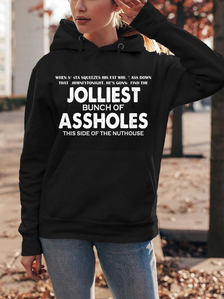 Womens Jolliest Bunch Of A-Holes Funny Sarcastic Christmas Hoodie Sweatshirt Black / S &