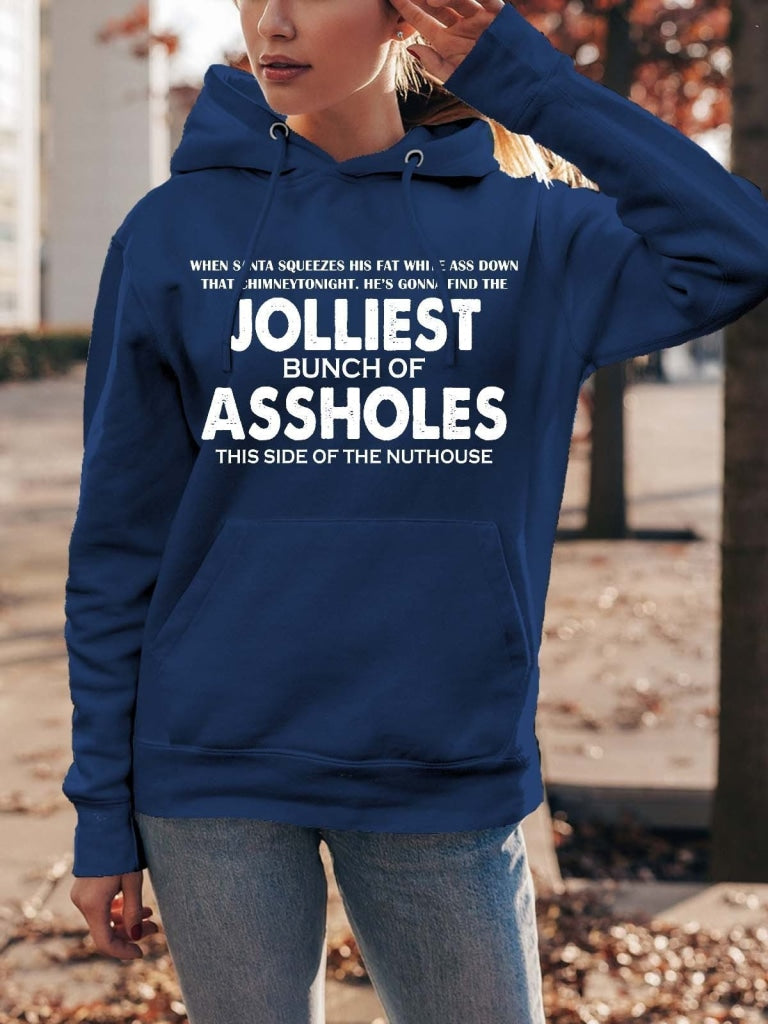 Womens Jolliest Bunch Of A-Holes Funny Sarcastic Christmas Hoodie Sweatshirt Blue / S &