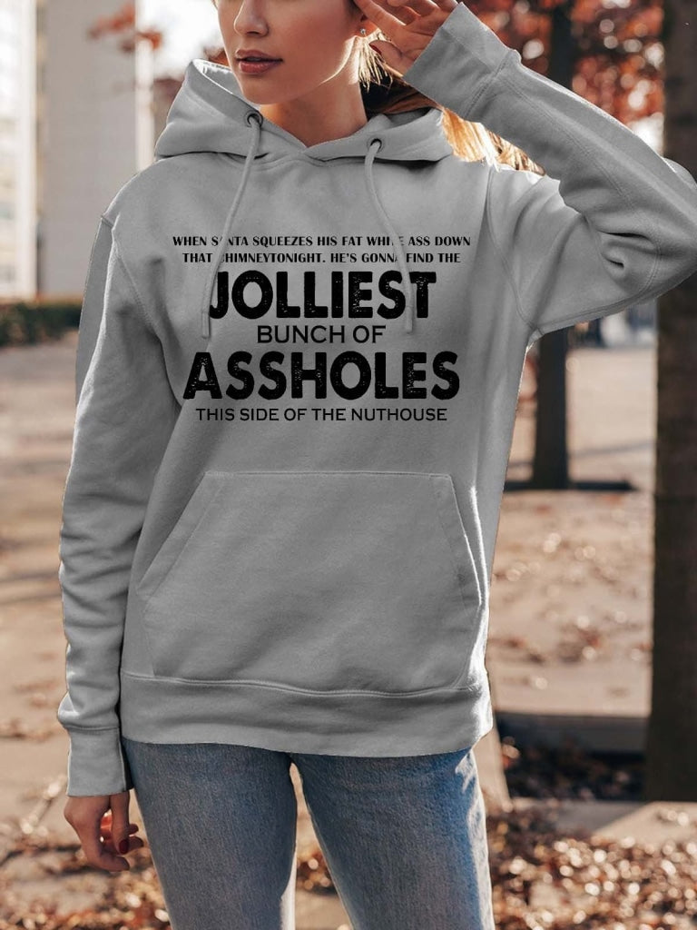 Womens Jolliest Bunch Of A-Holes Funny Sarcastic Christmas Hoodie Sweatshirt Grey / S &