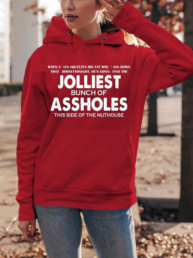 Womens Jolliest Bunch Of A-Holes Funny Sarcastic Christmas Hoodie Sweatshirt Red / S &