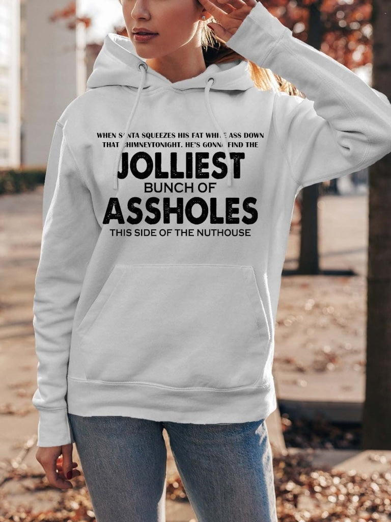 Womens Jolliest Bunch Of A-Holes Funny Sarcastic Christmas Hoodie Sweatshirt White / S &