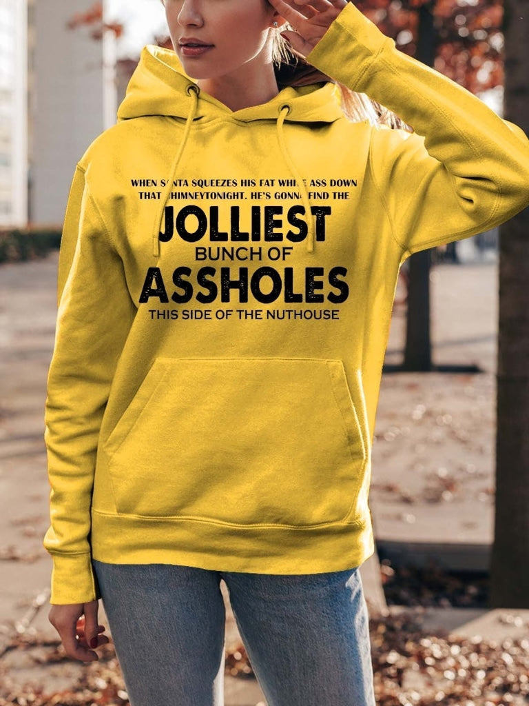 Womens Jolliest Bunch Of A-Holes Funny Sarcastic Christmas Hoodie Sweatshirt Yellow / S &