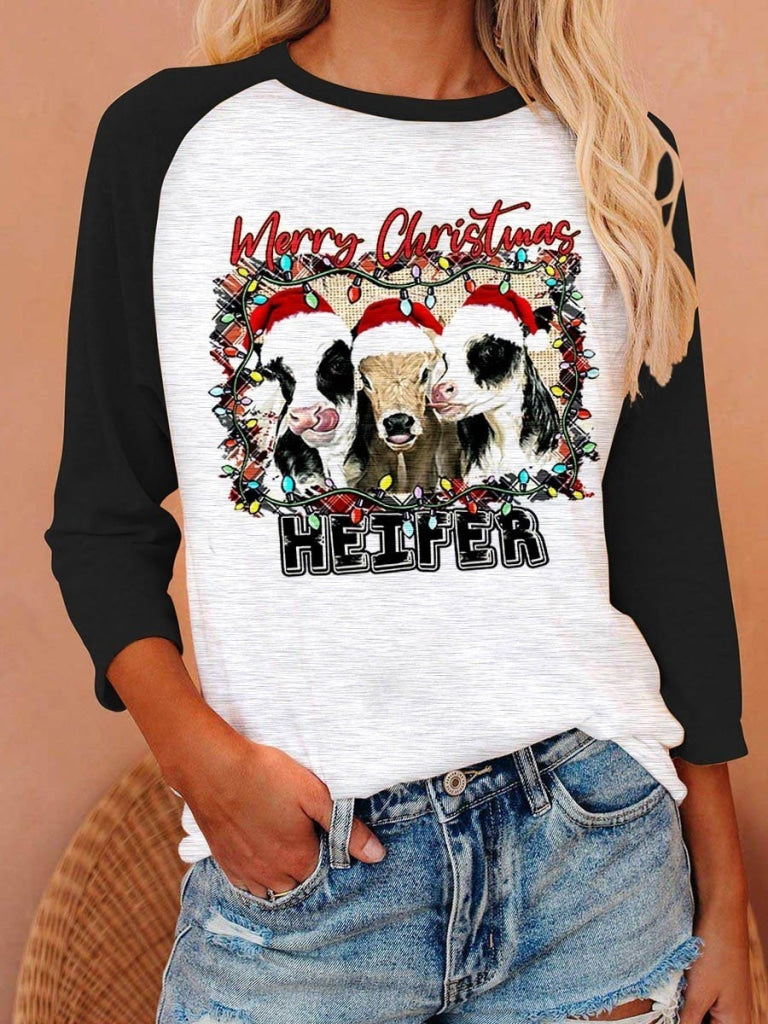 Womens Merry Christmas Heifers Long Sleeved T-Shirt Black / S Sleeve