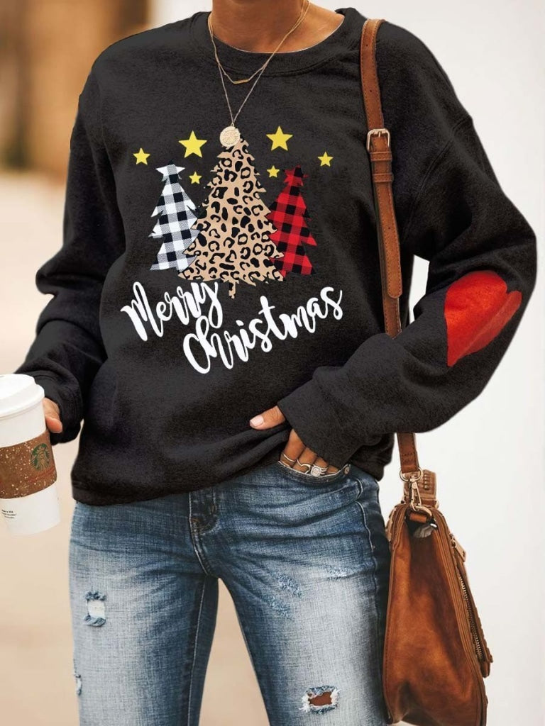 Womens Merry Christmas Tree Sweatshirt Black / S & Hoodie