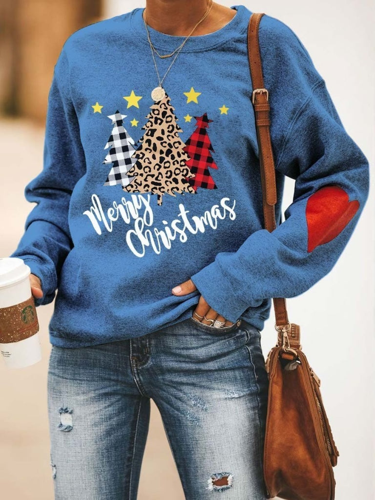 Womens Merry Christmas Tree Sweatshirt Blue / S & Hoodie