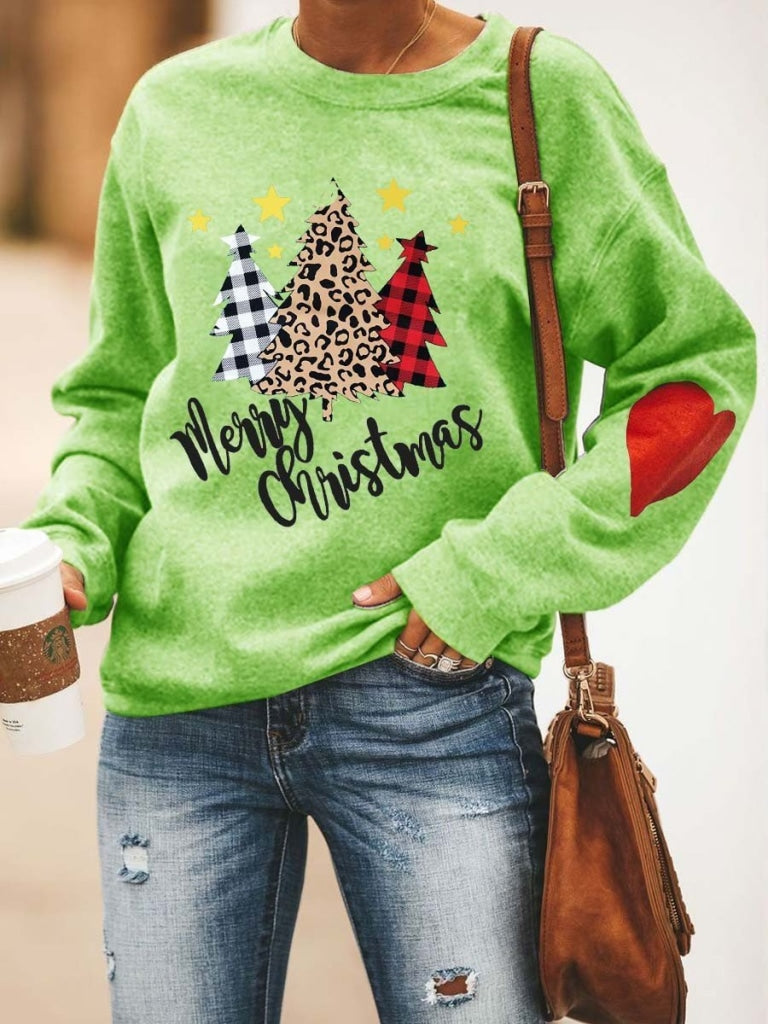 Womens Merry Christmas Tree Sweatshirt Green / S & Hoodie