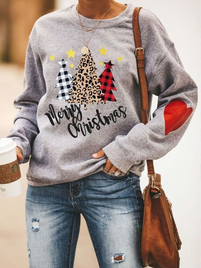 Womens Merry Christmas Tree Sweatshirt Grey / S & Hoodie