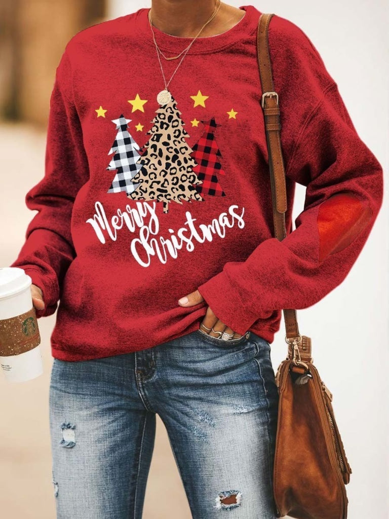 Womens Merry Christmas Tree Sweatshirt Red / S & Hoodie