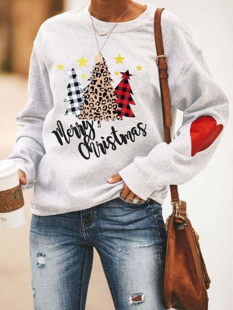Womens Merry Christmas Tree Sweatshirt White / S & Hoodie